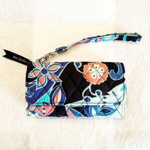 Vera Bradley Smartphone Wristlet Wallet Lotus Flower Swirl Pattern Floral Blue